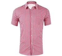 Checked Shirt Men's Short - Traditional Shirt Men's Checked Oktoberfest Shirt Blue Red Traditional Shirts Comfort Fit Short Sleeve Shirts Bavarian Traditional Shirt Comfortable Checked Shirt Regular