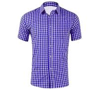 Checked Shirt Men's Short - Traditional Shirt Men's Checked Oktoberfest Shirt Blue Red Traditional Shirts Comfort Fit Short Sleeve Shirts Bavarian Traditional Shirt Comfortable Checked Shirt Regular