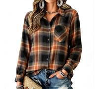 Checked Shirts Womens Gingham Flannel Long Sleeve Loose Button Tunic Tops | Plaid Flannel Shirt For Women Soft Brushed Fabric Warm And Comfortable For Autumn Winter