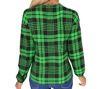 Checked Shirts Womens Plaid Long Sleeve Tops T-Shirt Loose Fit Button Down V Neck Knot Twist Front Tunic Blouse Casual Tee (Green,XL)