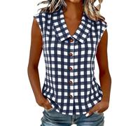 Checked Shirts Womens - Sleeveless Button Up Shirt, Ladies Gingham Blouses Plaid Tops Y2K Loose Fit Vest Tops, Peter Pan Collar Blouse Casual Office Work Summer Vests, Linen for Women