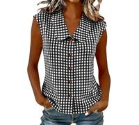 Checked Shirts Womens - Sleeveless Button Up Shirt, Ladies Gingham Blouses Plaid Tops Y2K Loose Fit Vest Tops, Peter Pan Collar Blouse Casual Office Work Summer Vests, Lace Cami for Women A Black
