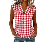 Checked Shirts Womens - Sleeveless Button Up Shirt, Ladies Gingham Blouses Plaid Tops Y2K Loose Fit Vest Tops, Peter Pan Collar Blouse Casual Office Work Summer Vests