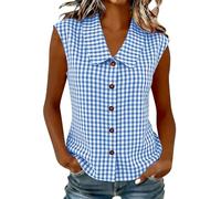 Checked Shirts Womens - Sleeveless Button Up Shirt, Ladies Gingham Blouses Plaid Tops Y2K Loose Fit Vest Tops, Peter Pan Collar Blouse Casual Office Work Summer Vests, Womens Tees and Tanks A Blue