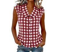 Checked Shirts Womens - Sleeveless Button Up Shirt, Ladies Gingham Blouses Plaid Tops Y2K Loose Fit Vest Tops, Peter Pan Collar Blouse Casual Office Work Summer Vests, Camisole for Women