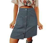 Checked Short/Winter, High Waist, Button Placket, A-Line Short Mini Skirt with Blouse for Women, gray, M