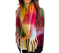 Checked Tartan Blanket Scarf Women, Oversized Scarf Shawl Wrap, Ladies Scarves, Rainbow Wool Scarf, Large Warm Winter Scarf, Long Thick Fluffy, Colour Block, Womens Gifts (Burgundy)