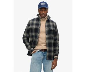 Checked zip-up wool overshirt with fleece lining Superdry Bleu S