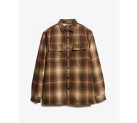Checked zip-up wool overshirt with fleece lining Superdry Marron S