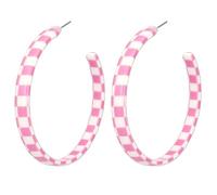 Checker Big Hoop Earrings for Women Large Colorful Checkered Hoop Earrings Trendy Statement Checkerboard Style Earring Dainty Black and White Checkered Hoops Earring, L, Acrylic, No Gemstone