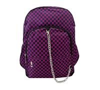 CHECKER BLACK PURPLE Check Backpack School College EMO Goth 90s Skater Skateboard Mod Festival Gig Travel Laptop Splash Proof Nylon Rucksack Bag