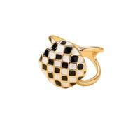 Checker Rectangle Silk Scarf Ring Slides Clip for Women Scarves Shawl T Shirt Fashion Minimalist Gold Plated Black White Enamel Buckle Holder Clasp for Dress Clothing Accessories Trendy Jewelry