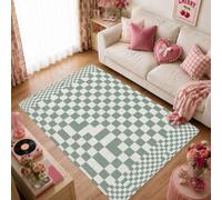 Checkerboard Area Rug, Minimalistic Modern Squares Grid None Green Dorm Room Essentials Indoor Rectangle Carpet Non Shedding Rugs for Living Room Kitchen Hallway Decor 5' X 7'