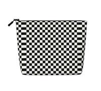 Checkerboard Black White Inspired, Cosmetic Bag Imitation Linen Makeup Bag Portable Travel Toiletry Bag
