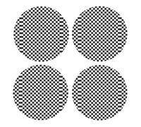Checkerboard Black White Inspired,Round MDF Cork Coasters, Mugs Pad, Cups Mat Set of 4 Drinks Coasters
