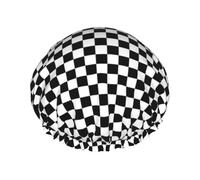 Checkerboard Black White Inspired,Shower Cap Nightcap Double Layer Waterproof Elastic Bath Cap Reusable Hair Cap