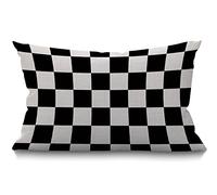 Checkerboard Decorative Cushion Cover Geometric Checkered Plaid Pattern Black and White Cotton Linen Pillow Cases Oblong Rectangle Throw Pillow Cover Case for Couch Sofa Bed 12x20 Inch 30 x 50 cm