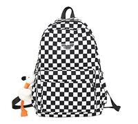 Checkerboard Fashion Backpack Outdoor Travel Students Grid Light Shoulder Bag, Black, M, Traditional Backpacks