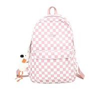 Checkerboard Fashion Backpack Outdoor Travel Students Grid Light Shoulder Bag, Pink, M, Traditional Backpacks