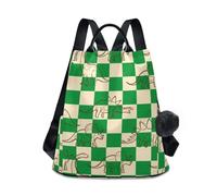 Checkerboard Green Squares Fashion Backpack for Women, Anti Theft, Multi Compartment, Lightweight, Keychain, 17L