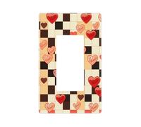 Checkerboard hearts Wall Plate Cover 1 Gang Light Switch Cover Decorative Single Duplex Wall Plates Standard Size Decorator Blank Electrical Switch Plate Cover for Electrical Outlets