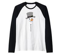 Checkerboard Snowman Face Christmas Checker Pattern Pajamas Raglan Baseball Tee