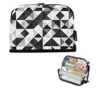 Checkerboard Squares Black White Pencils Pouch Zipper Pencil Case Big Pencil Bag Storage Classroom Pen Bag Boys Stationery Back to School Adults Office Supply