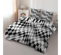 Checkerboard Super King Duvet - Abstract Black and white Coverless Duvet Super King Size Soft Quilt lightweight Comforter Sets for all Seasons and Machine Washable - Superking Size 260x220cm J164