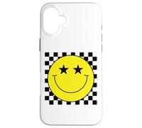 Checkered 80s Star Eyes Yellow Smile Face Shirt Happy Face Case for iPhone 16 Plus