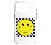 Checkered 80s Star Eyes Yellow Smile Face Shirt Happy Face Case for iPhone 16 Pro