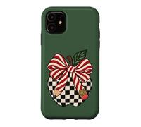 Checkered Apple Candy Cane Pencil Bow Christmas Teacher Case for iPhone 11