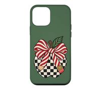 Checkered Apple Candy Cane Pencil Bow Christmas Teacher Case for iPhone 12 mini