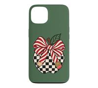 Checkered Apple Candy Cane Pencil Bow Christmas Teacher Case for iPhone 13