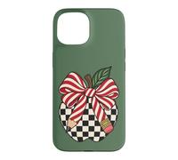 Checkered Apple Candy Cane Pencil Bow Christmas Teacher Case for iPhone 15