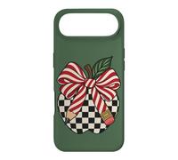 Checkered Apple Candy Cane Pencil Bow Christmas Teacher Case for iPhone Air