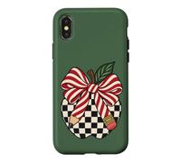 Checkered Apple Candy Cane Pencil Bow Christmas Teacher Case for iPhone X/XS