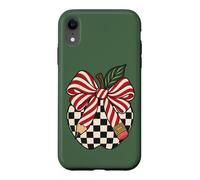 Checkered Apple Candy Cane Pencil Bow Christmas Teacher Case for iPhone XR