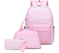 Checkered Backpack, Lightweight School Bookbag with Lunch Box for Girls, Perfect for Preschool and Elementary Students(pink)