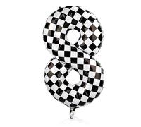 Checkered Balloon, 40 Inch Large Black and White Checkered Balloon Birthday Balloon Number Balloon Race Car Balloon for Race Car Racing Theme Birthday Party Supplies (8)