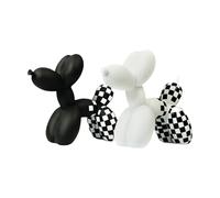 Checkered Balloon Dog Sculpture - Whimsical Resin Statue for Home Decor, Office Desk Display, Living Room & Bedroom Accent - 21x18x9cm, Modern White Design
