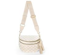 Checkered bum bag for women crossbody, Beige and White Checkerboard Spacious Purse Crossbody, Stylish Nylon Bumbag Large Shoulder Bags for Women bolso cruzado a cuadros riñonera para mujer