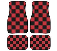 Checkered Car Floor Mats Set of 4,Geometric Checkered Plaid Pattern Black and Red Vehicle Front Rear Carpets Mats Universal Car Floor Rugs Non-Slip Auto Car Decor Accessories for SUV Van Truck