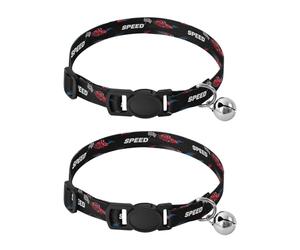 Checkered Car Word Black Collars for Puppies, 2 Pack Cat Collar Breakaway with Bell