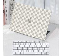Checkered Case for MacBook Pro 13 Inch 2025-2016 M2 M1 A2338 A2289 A2251 A2159 A1989 A1706 A1708, Classy Luxury Textured Checker Checkerboard Grid Pattern PU Leather Hardshell & Keyboard Cover, Beige