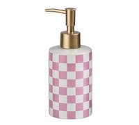Checkered Ceramic Soap Dispenser with Rust Proof Gold Matte Pump Decorative Soap Dispenser for Bathroom or Kitchen (Pink & White)