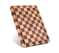 Checkered Chopping Board for Kitchen - Solid Wood End Grain Checkerboard Cutting Board with Handle & Juice Groove, Double Sided for Cooking, Serving and Decor, Rectangular 40 x 30 x 2.5 cm