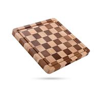 Checkered Chopping Board for Kitchen, Square 30 x 30 x 2.5 cm | Solid Wood End Grain Checkerboard Cutting Board with Handle & Juice Groove