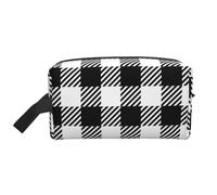 Checkered Coarse Black Plaid Food and DrinkLarge Capacity Cosmetic Organizer，Travel Makeup Bag for Women
