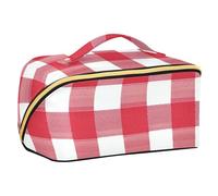 Checkered Cosmetics Bag with dividers Zipper Large Make Up Bag with Compartments & Handle