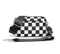Checkered Crossbody Bag,Water Repellent Waist Packs,Crossbody Bags with Adjustable Strap for Travel Runing Sports (Black)